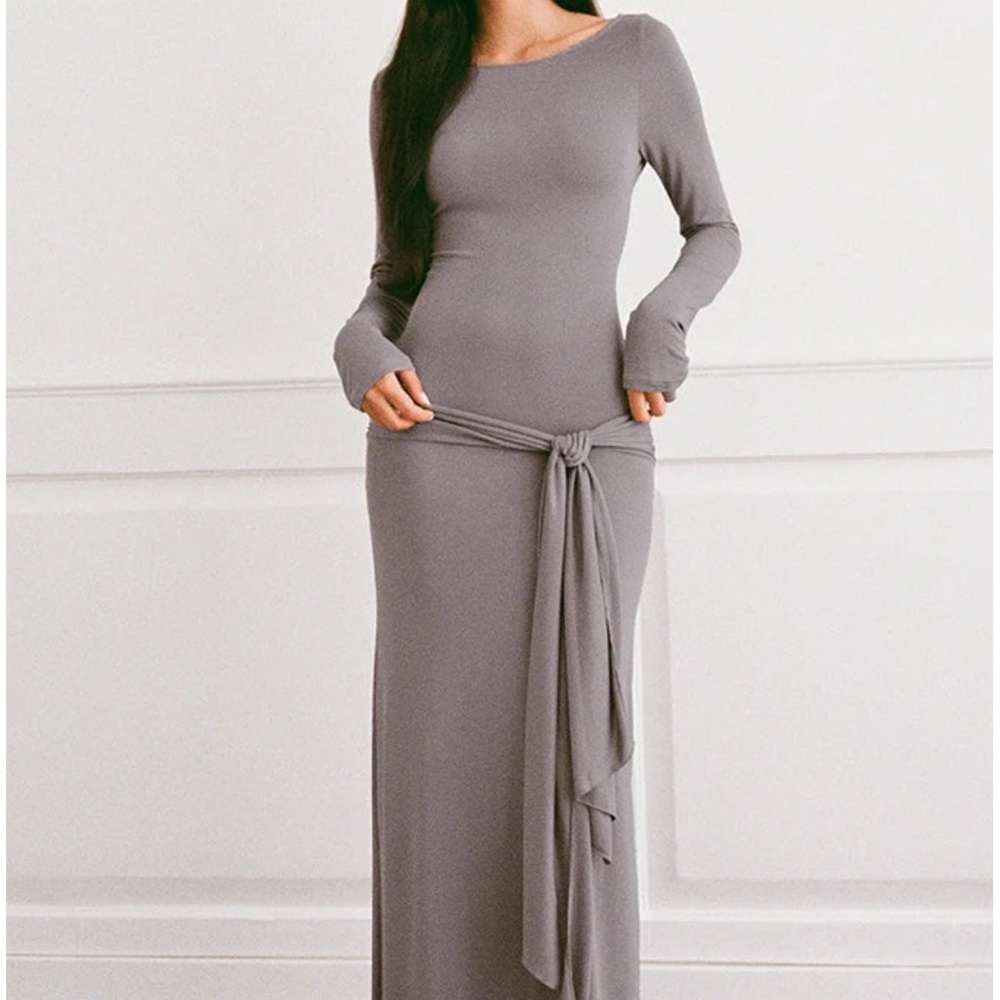 Motel rocks Zeya Maxi Dress In Cupro Taupe Grey